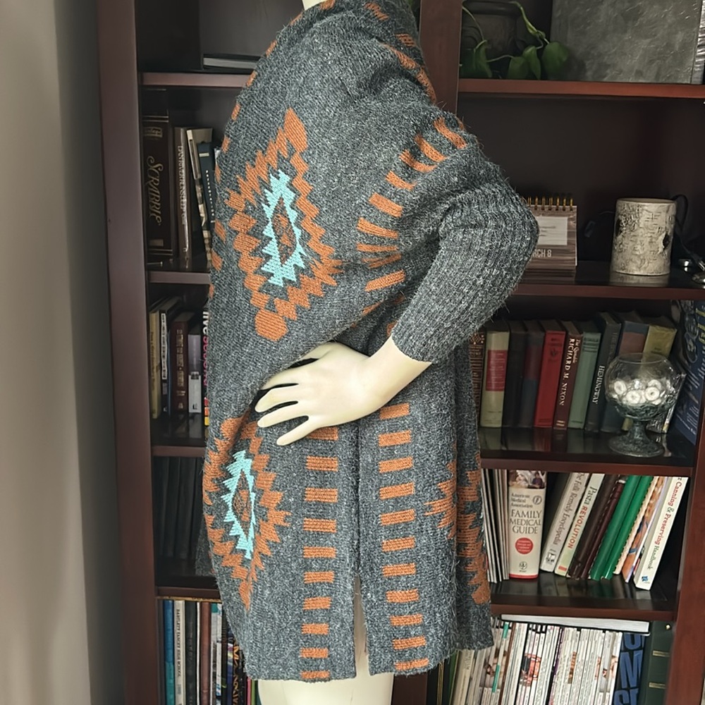 Debut Aztec Print Draped Open Front Cardigan - image 1